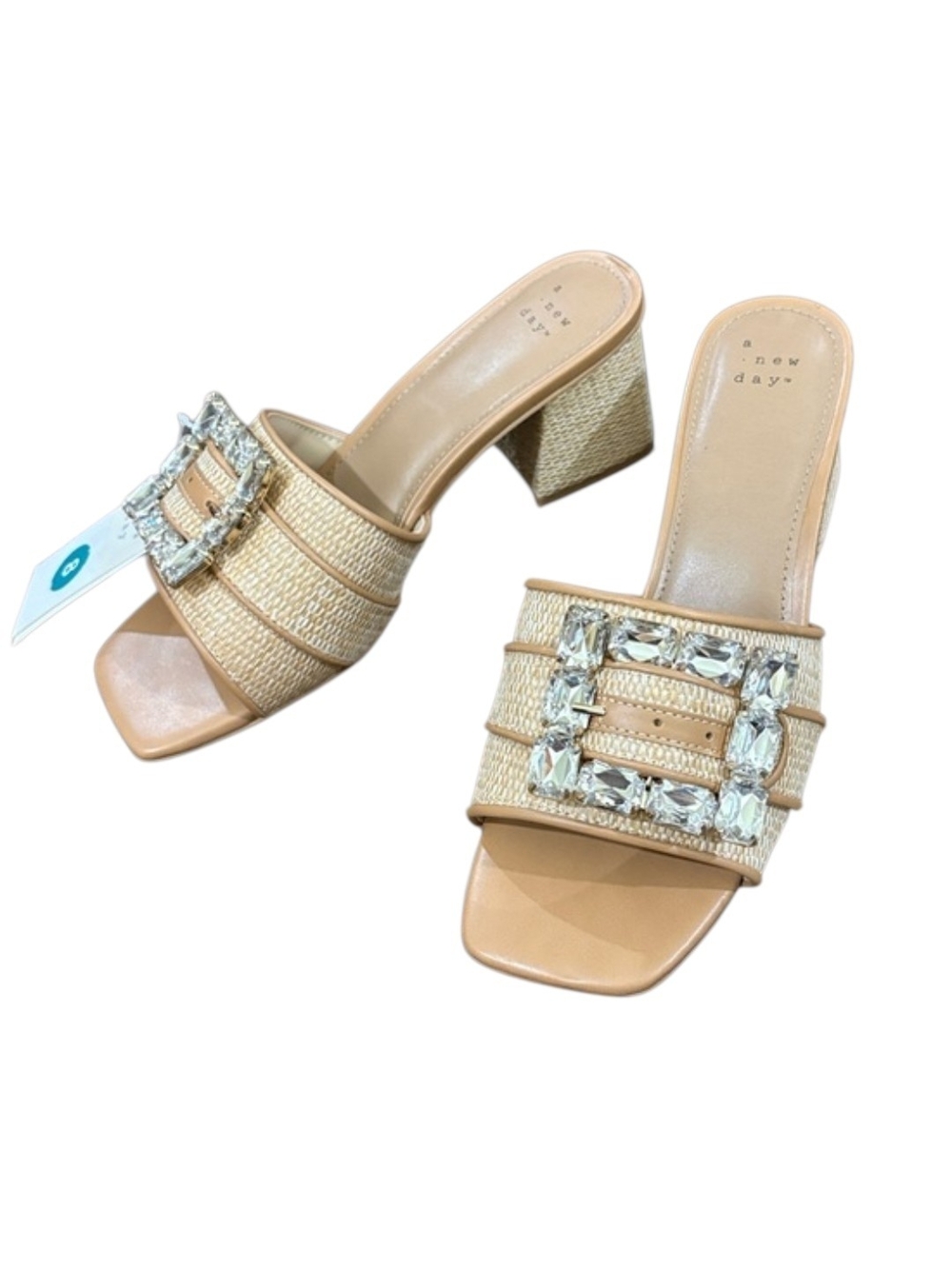 a new day Beige Kathleen Embellished Slide Block Heel Sandals